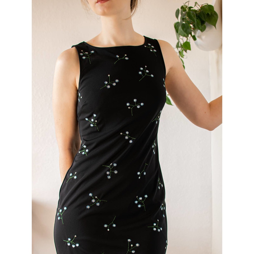 BCBGMaxAzria 90's Embroidered Black Dress